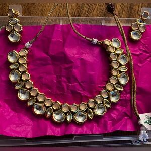 Elegant Gold and Silver Necklace and earrings set